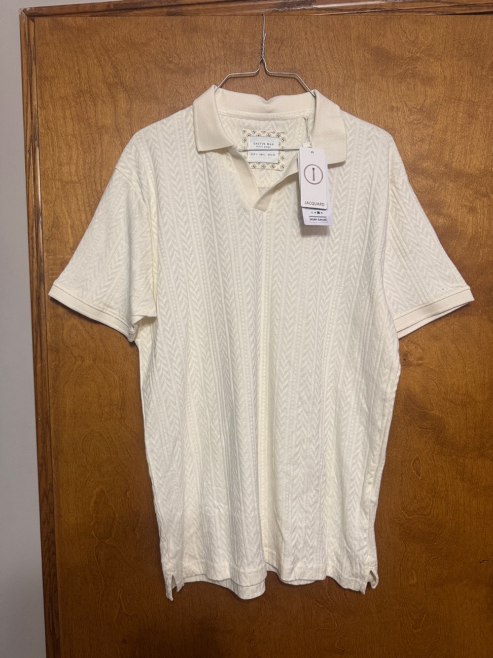 Jacquard Knit Polo Shirt - Cream